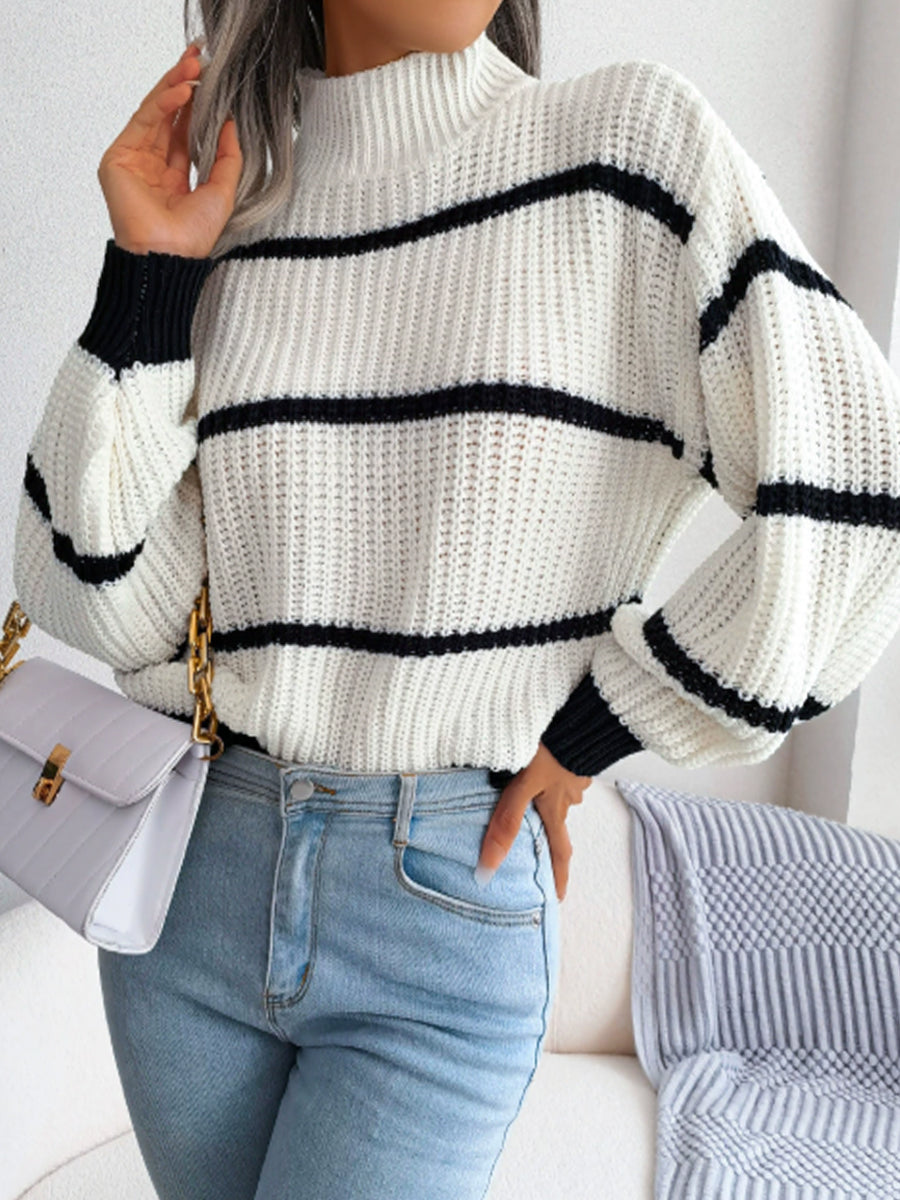 Dámské klasický pruhovaný svetr na krk