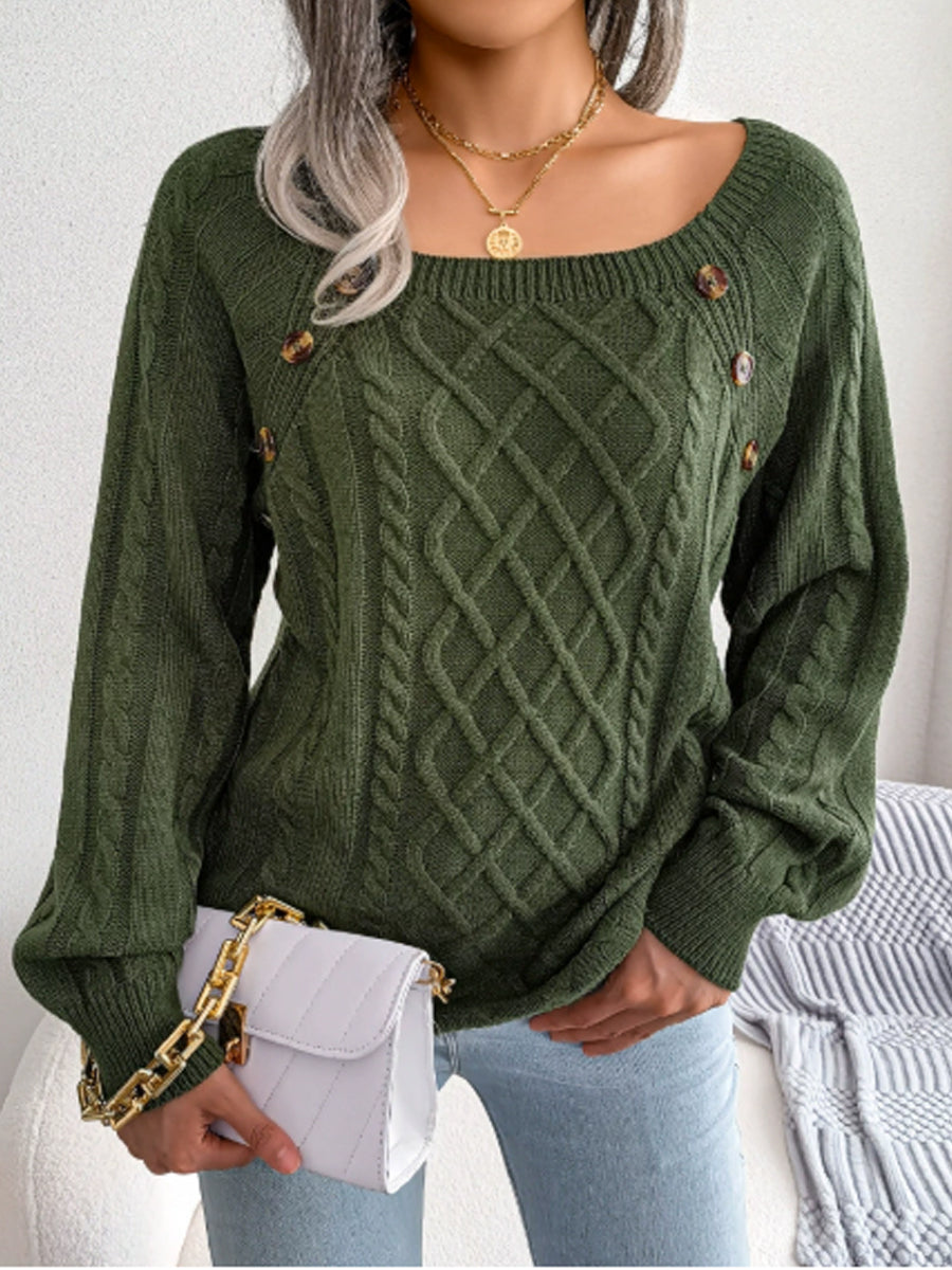 Dámské klasický zelený káblový pletený svetr