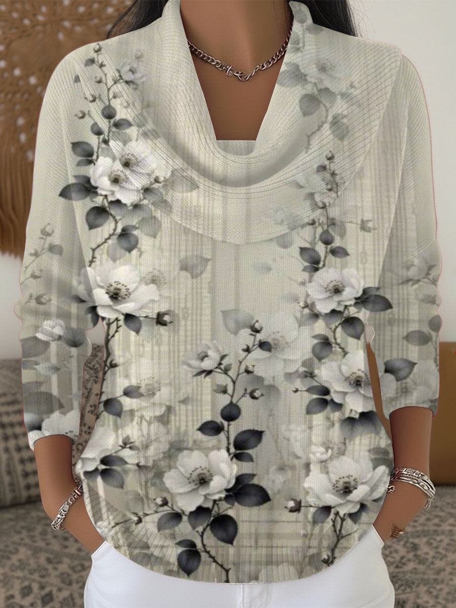 Dámské klasické černé a bílé růžové tisk krabice krku svetr