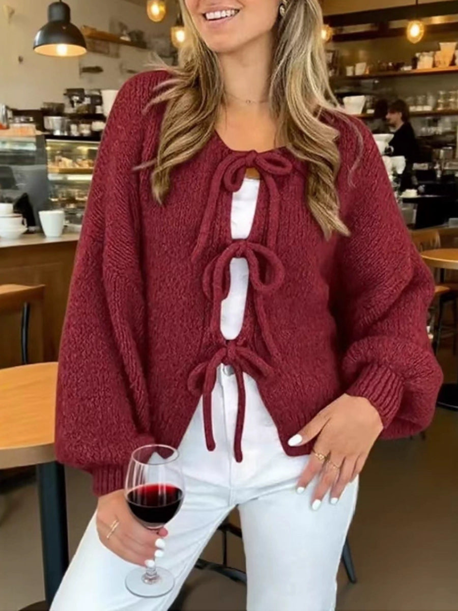 Ženské chirstmas roztomilý burgundský kravatapřední pletené vesty