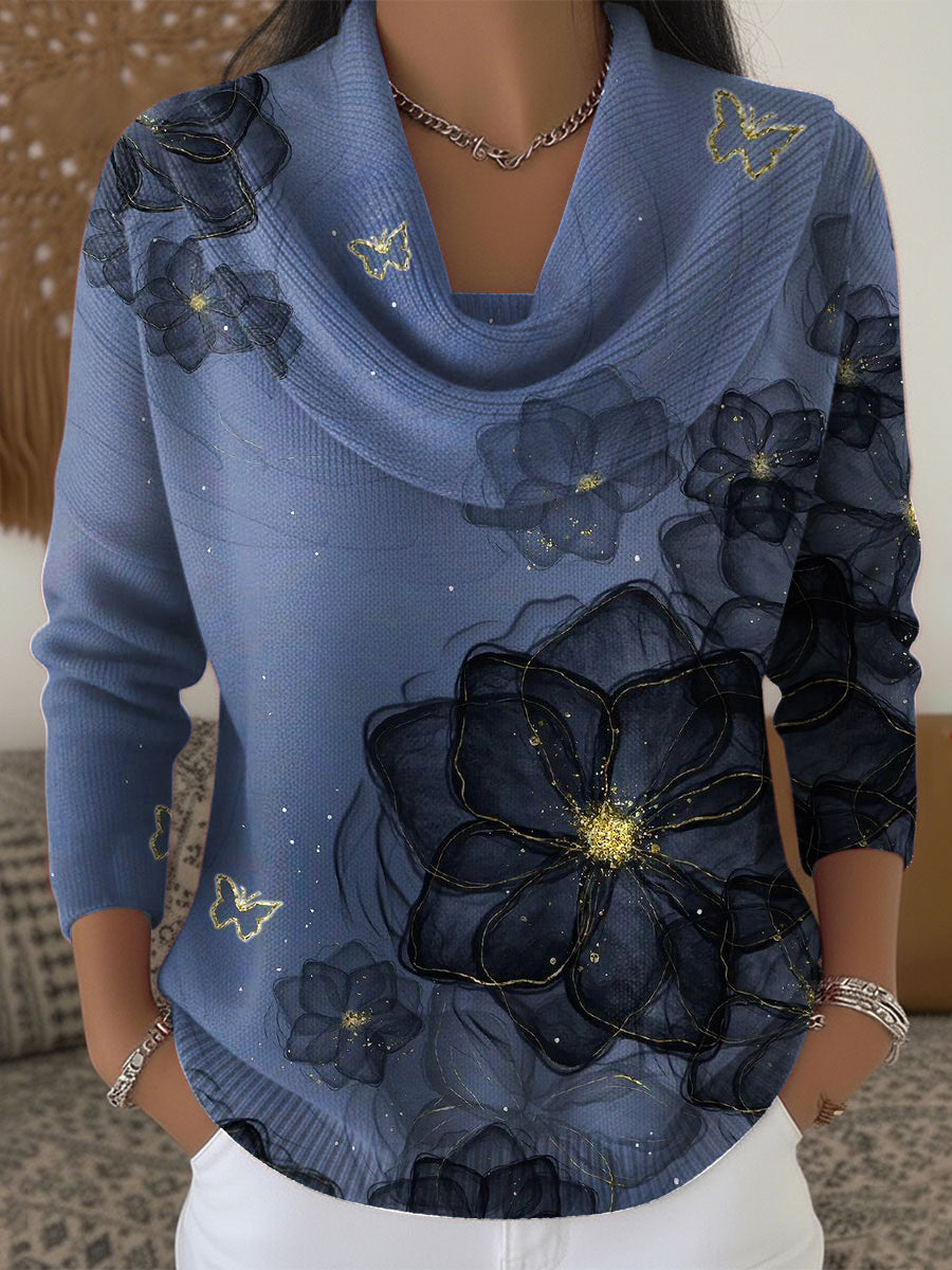 Ženské vintage lesklé květinové umění vyškrábané golier blúzka