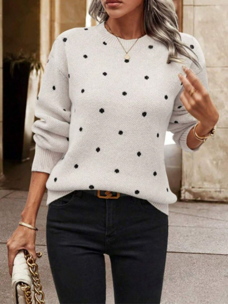 Dámské klasické černé polka dot posádka krku svetr