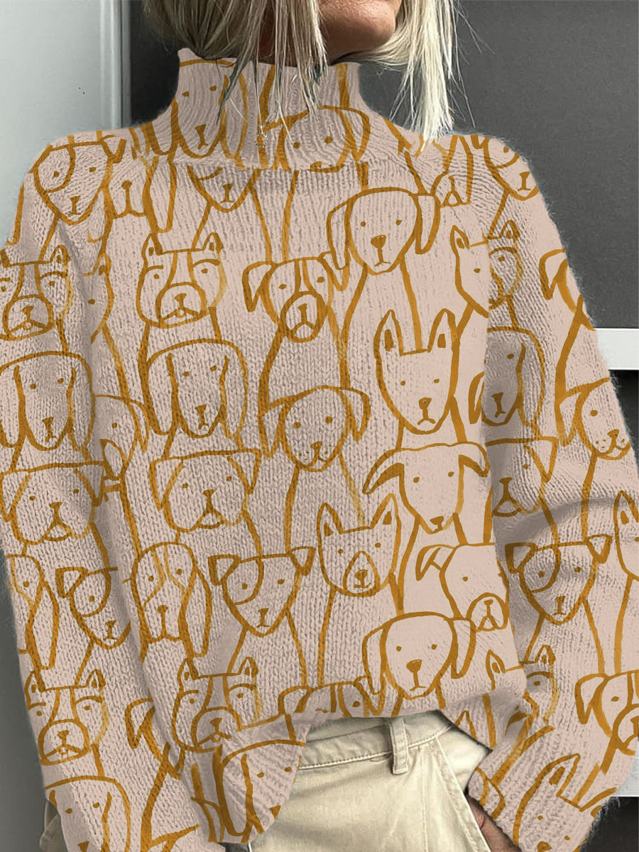 Dámské roztomilý pes linka umění tisk posměšné krku svetr