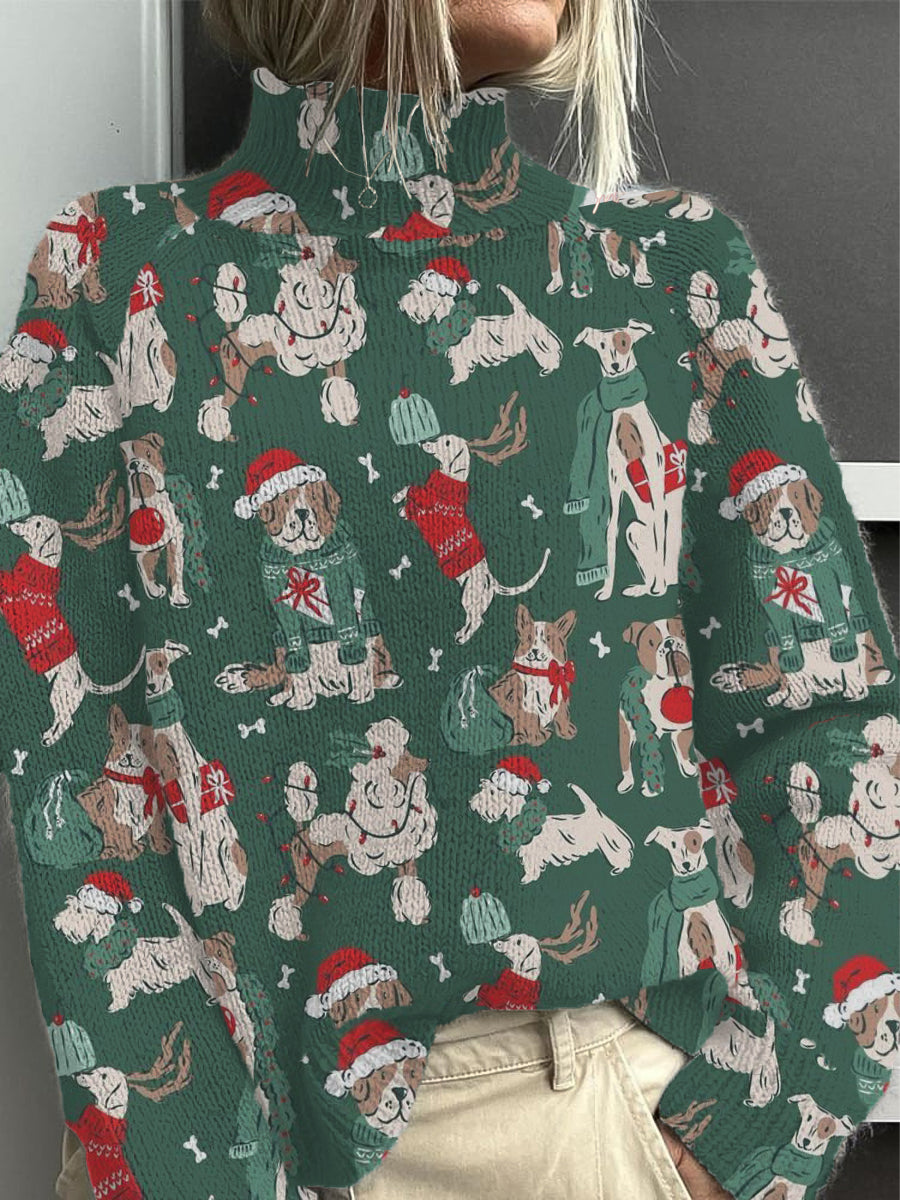 Dámské okouzlující vánoční pes tisk posměšný svetr na krk