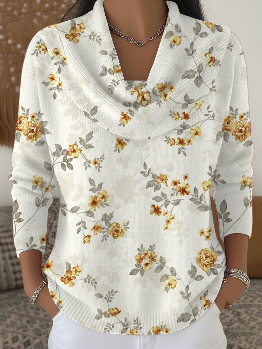 Dámské veselé žluté květinové tisk krabice krku svetr