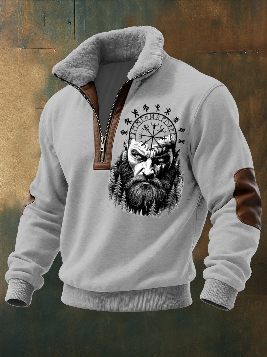 Men shearlingpatch zipper hoodie