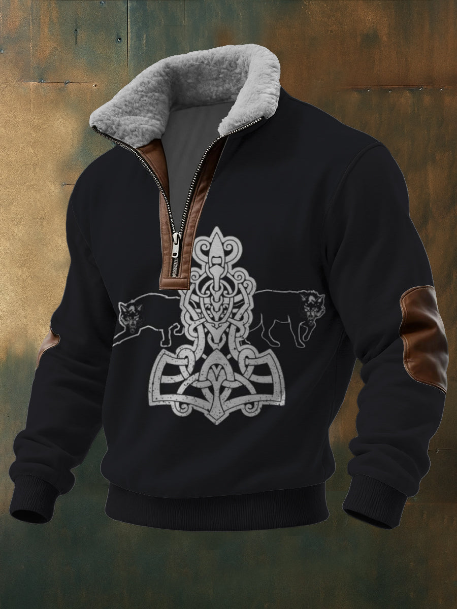 Pánské keltské uzlíky a vlčí tlačítko tričko s zip lemovanými šerpami