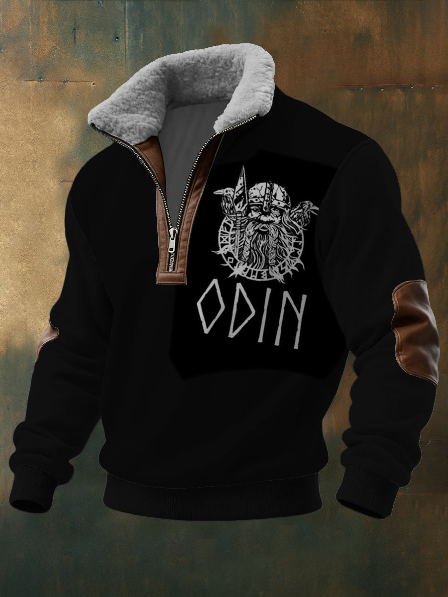 Pánské odin & raven print sherpalined zip sweatshirt