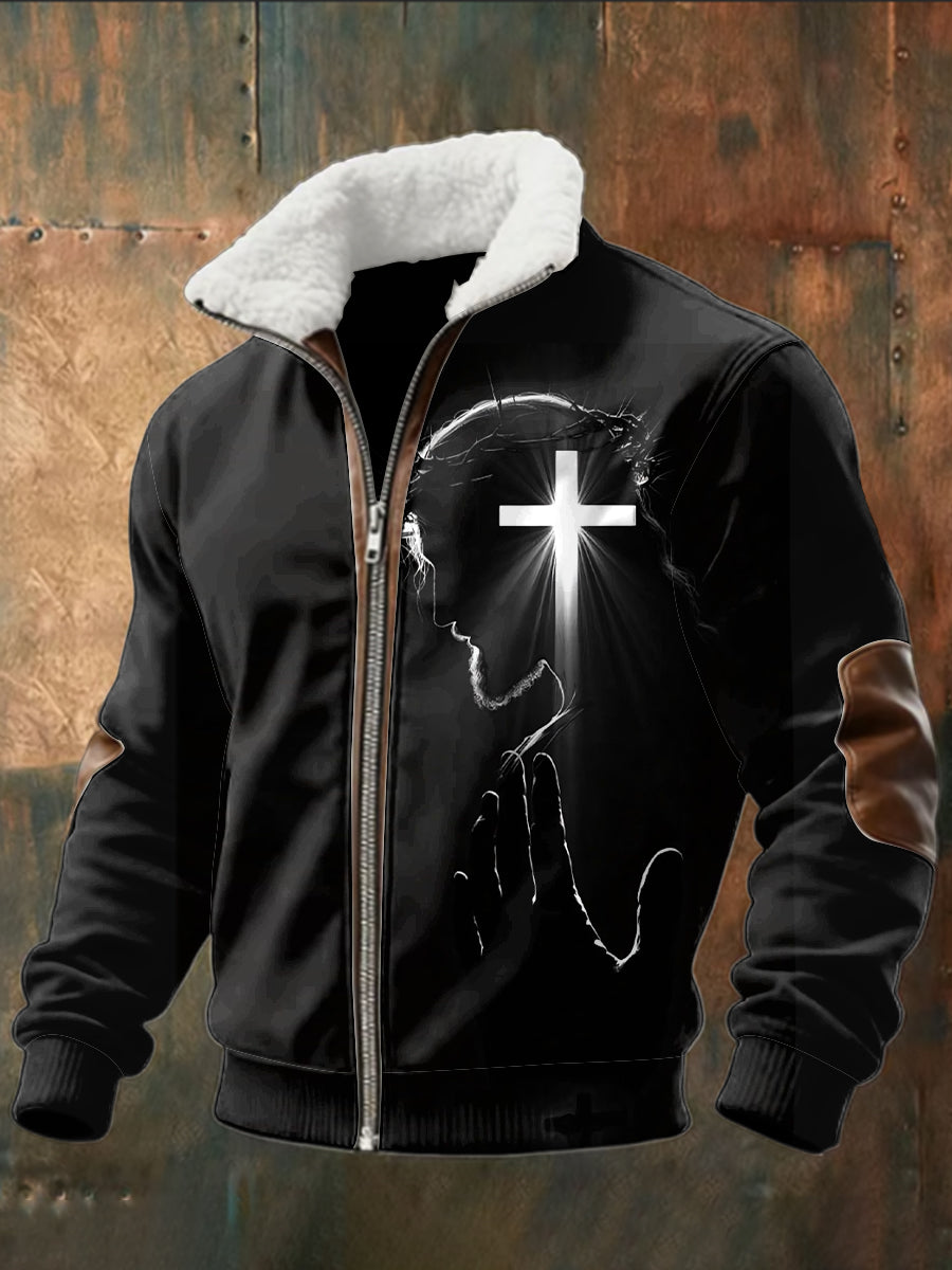 Retro abstraktní jehňata patchwork zip bunda