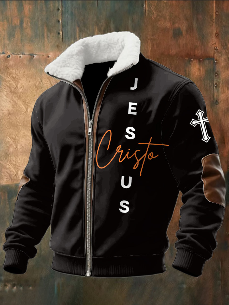 Retro ježíše krista jehňata patchwork zips bunda