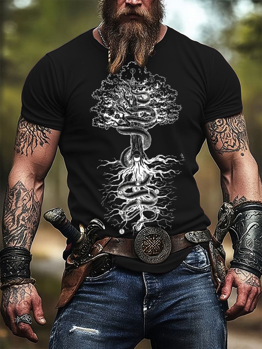 Men yggdrasil tree of life print tshirt
