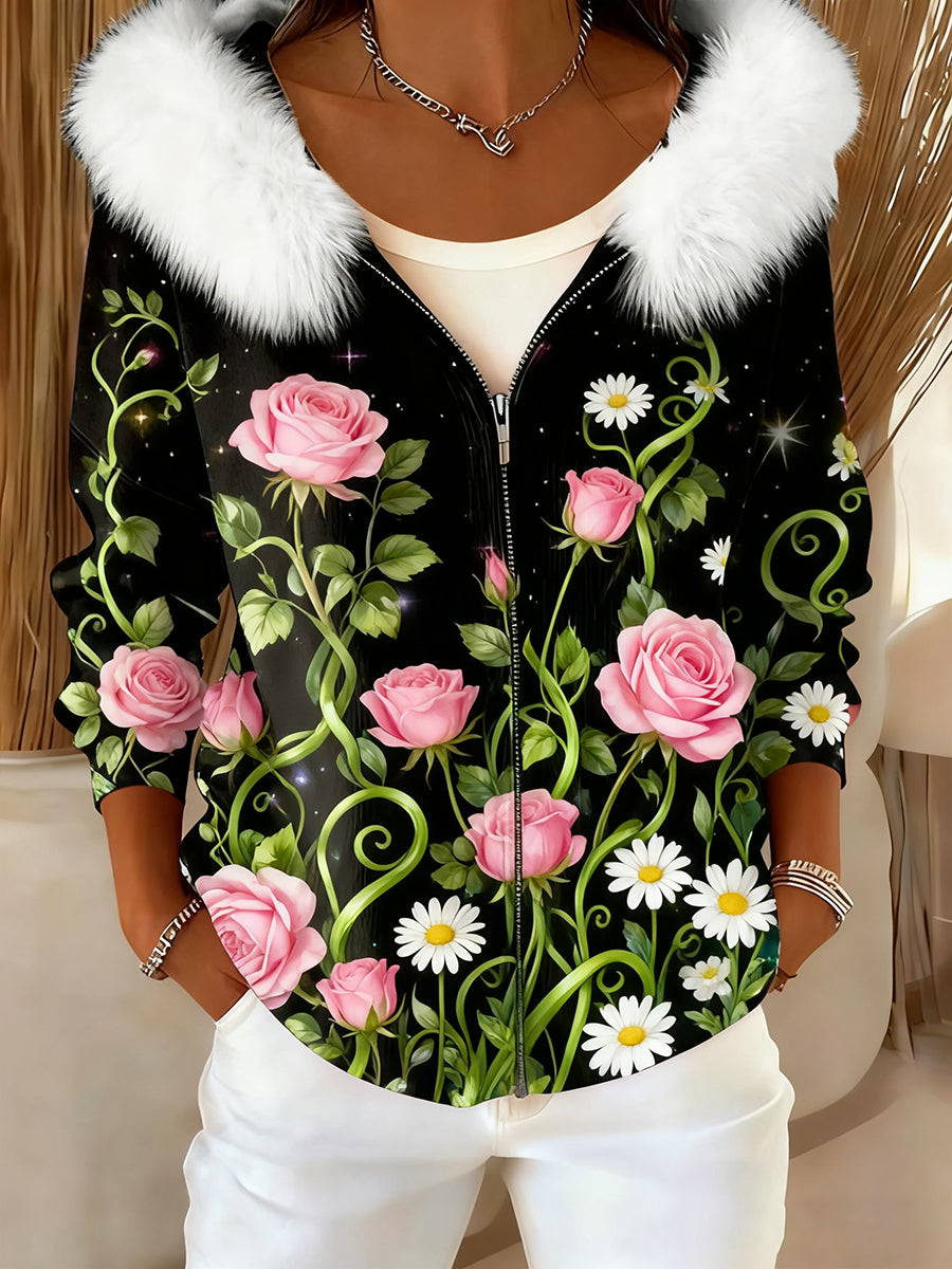 Dámské retro květinové umění pohodlné plísňové vesty s kapucinou