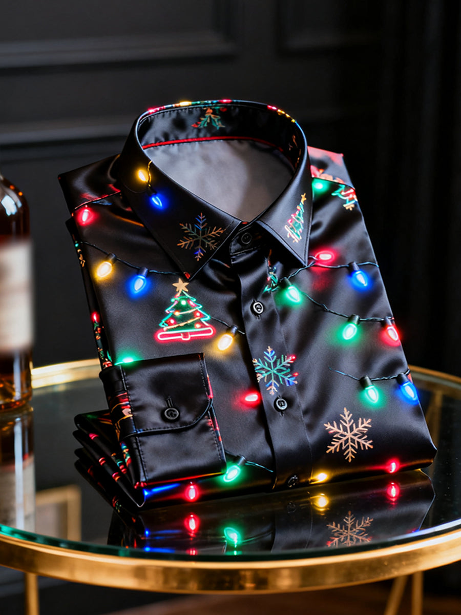 Vánoční atmosféra light business casual satin s dlouhým rukávem košile