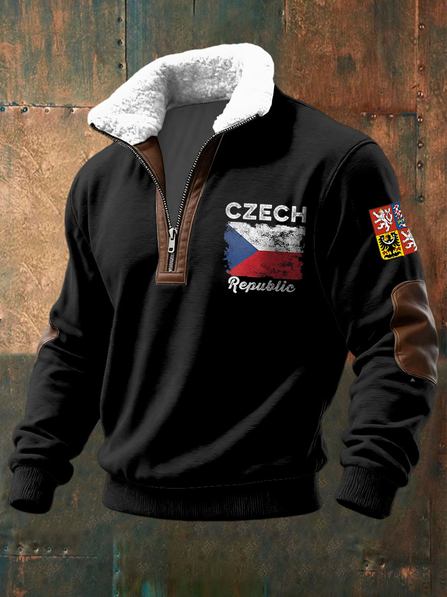 Retro abstraktní vlajka jehňata patchwork zips pulóver