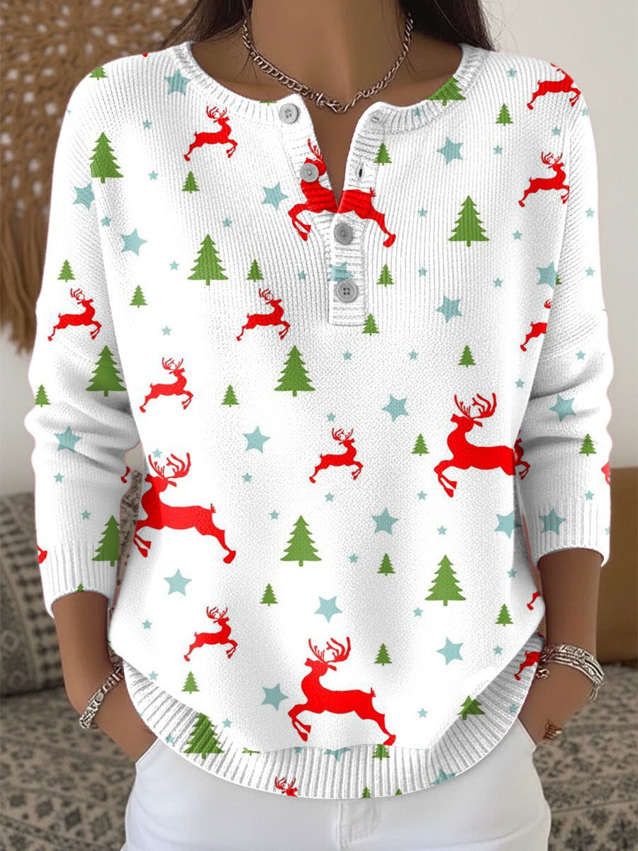 Ženské bílé vánoce henley krk jumper
