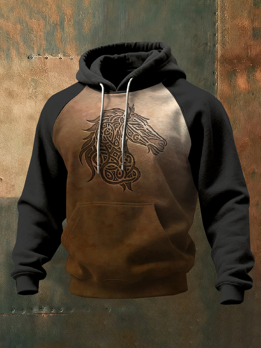 Pánské vintage viking tisk mikina s kapucnou