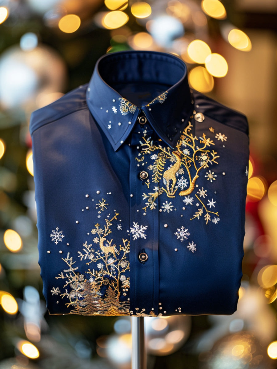 Vintage vánoční soby highend satin business shirt