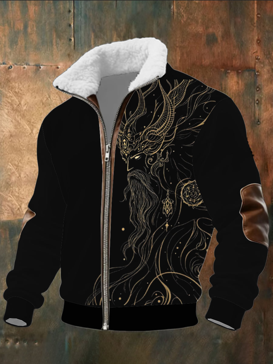 Pánské zlaté severské bůh tisk sherpalemovaný zip bunda