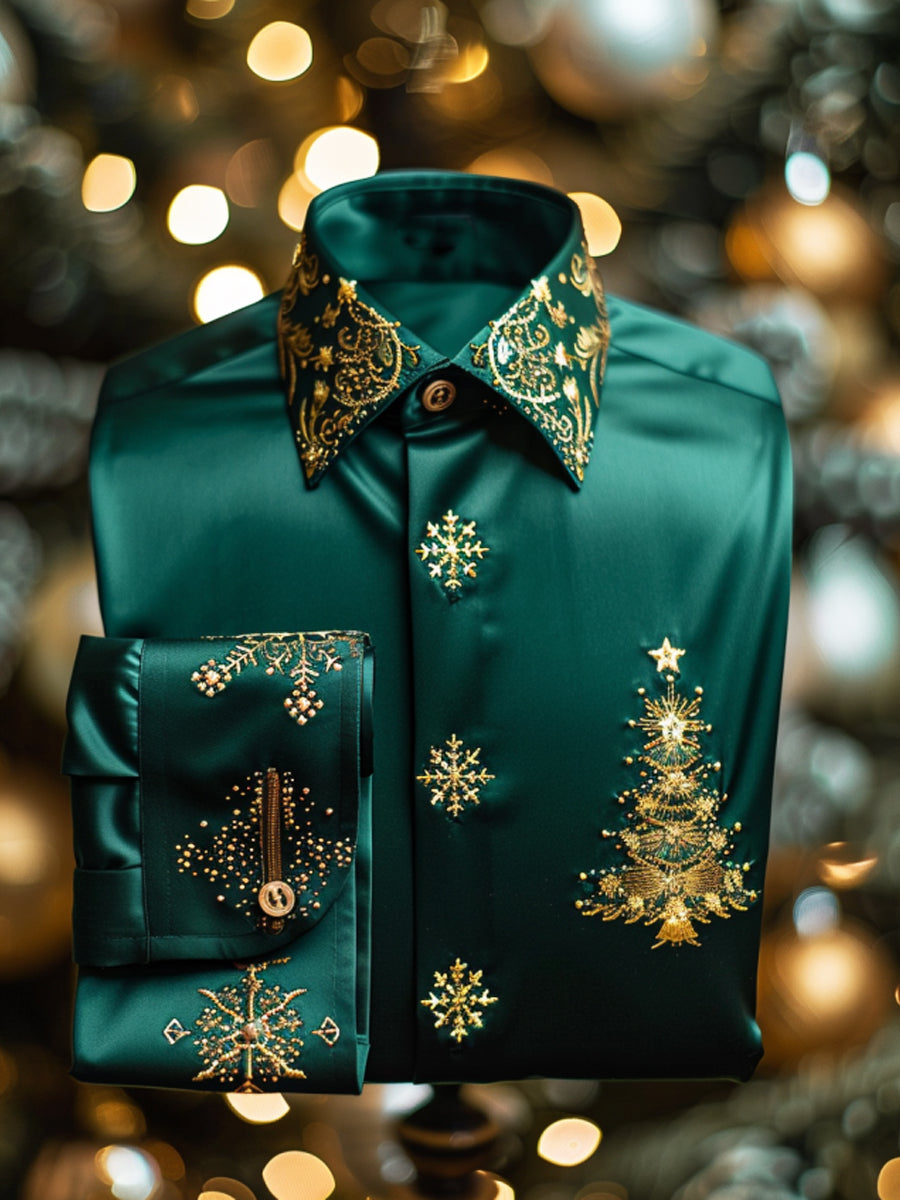 Vintage vánoční stromeček highend satin business shirt