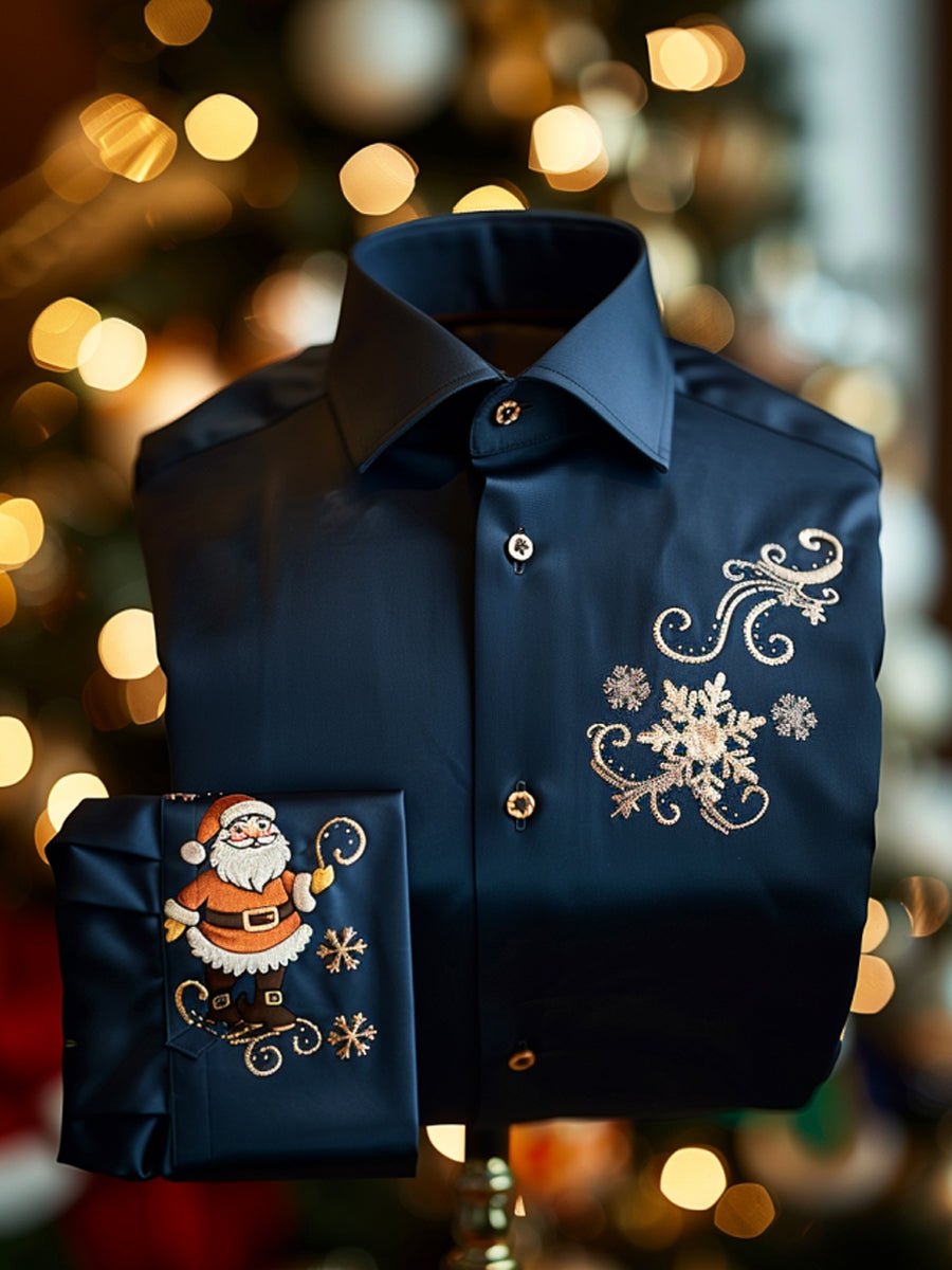 Vintage vánoční santa claus vzor premium satén s dlouhým rukávem košile