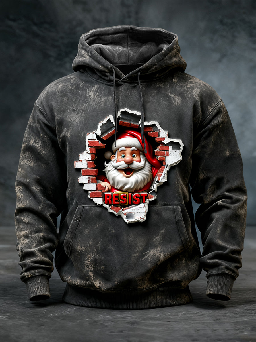 Pánské černé potíže "odolávat" santa tisk hoodie