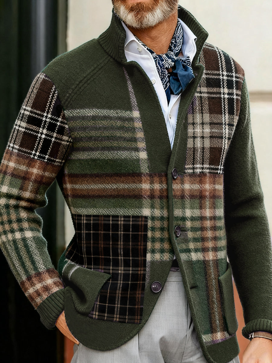 Pánské vintage plaid patchwork fleecelemované každodenní obojek bunda