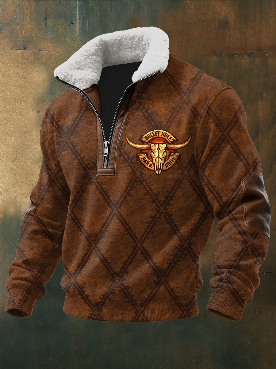 Retro západní texturu vzor tištěné příležitostné mikina