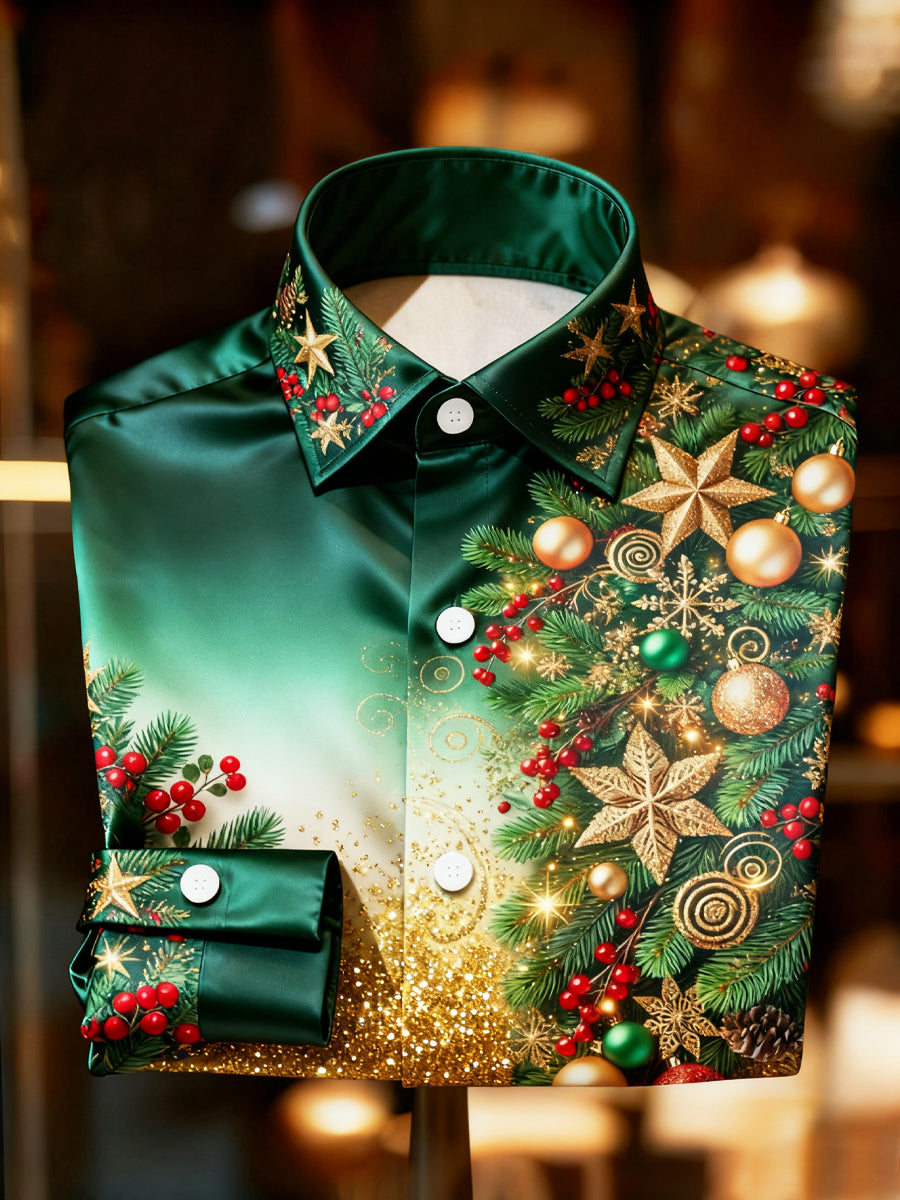 Retro christmas shimmering tree premium satin s dlouhým rukávem košile