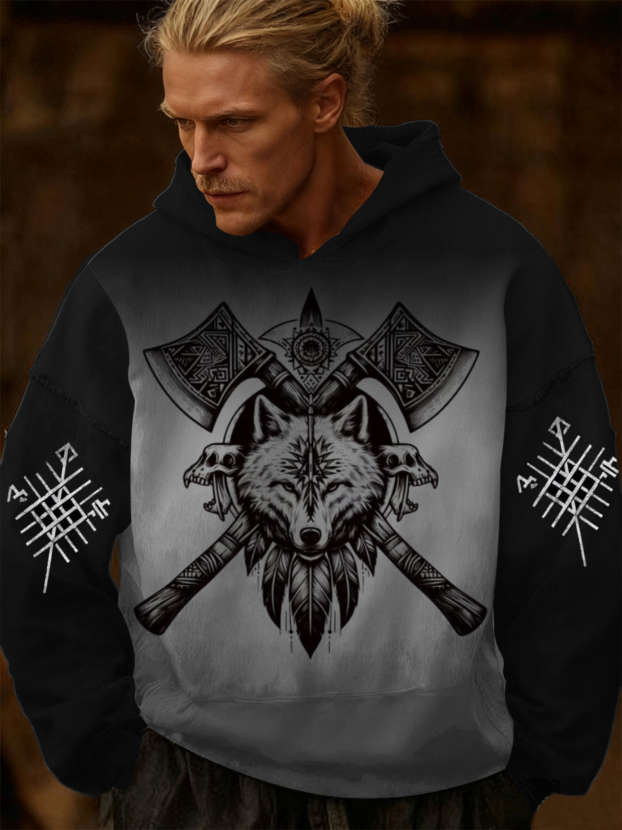 Pánské černé viking vlk & křížené sekery tisk mikina