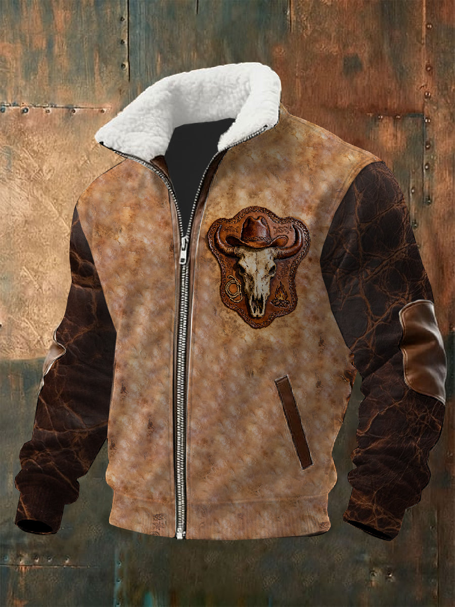 Retro western cow skull print casual jacket coat