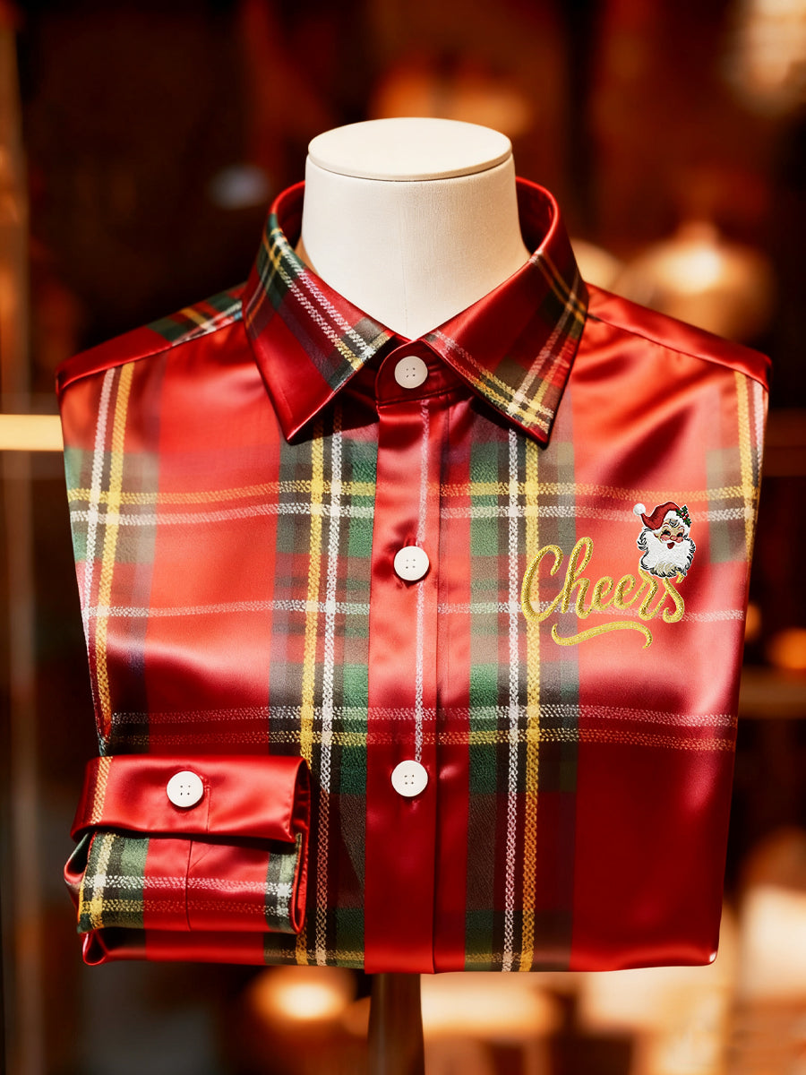 Ročník vánoční červené plátované premium saténové tričko s dlouhým rukávem