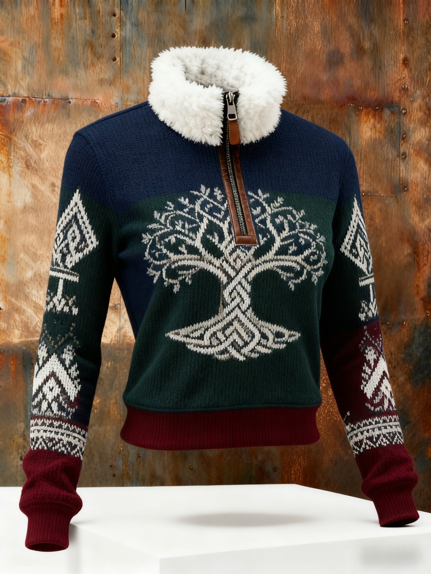 Dámské vikingské keltský uzel strom života gradient fleecelemovaný zips hoodie