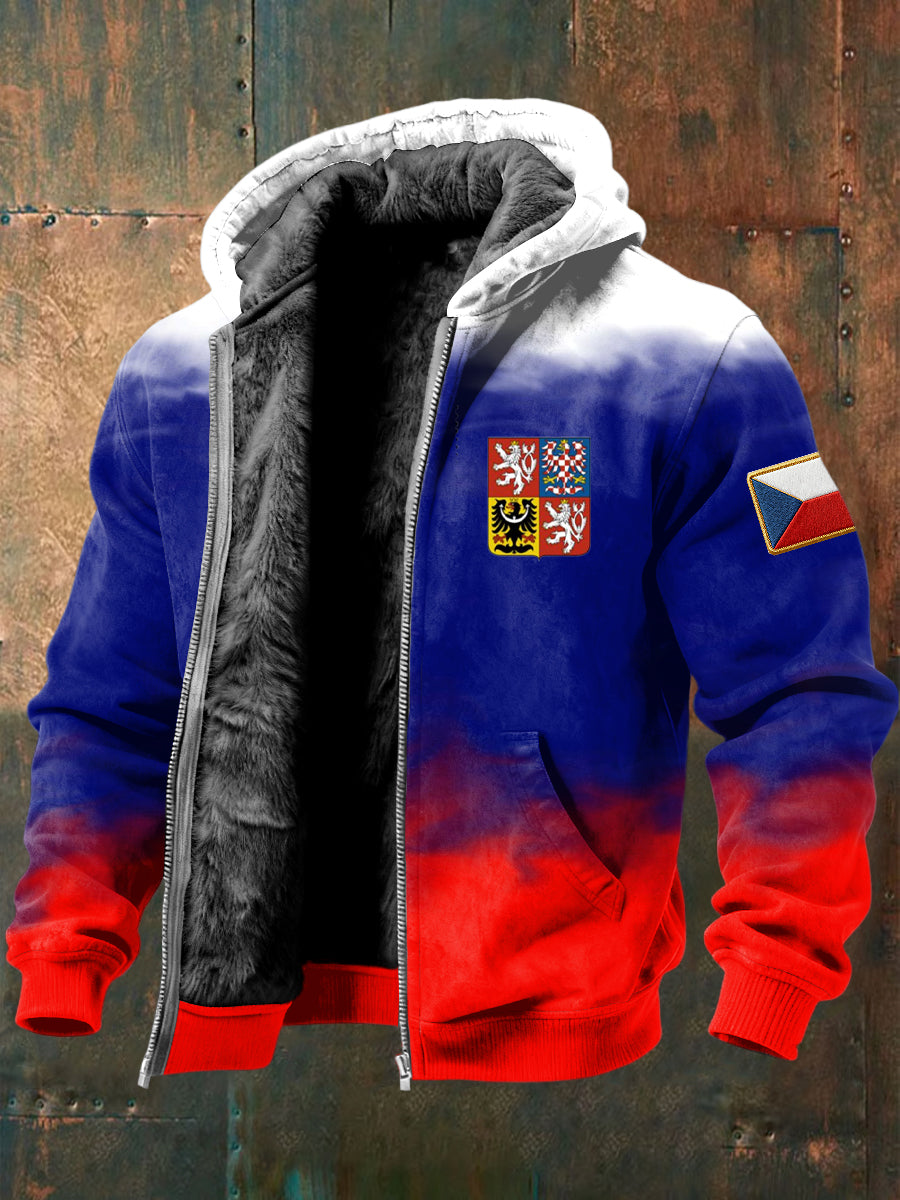 Retro barevná gradienta vlajka casual fleecelemované kabát s kapucnou