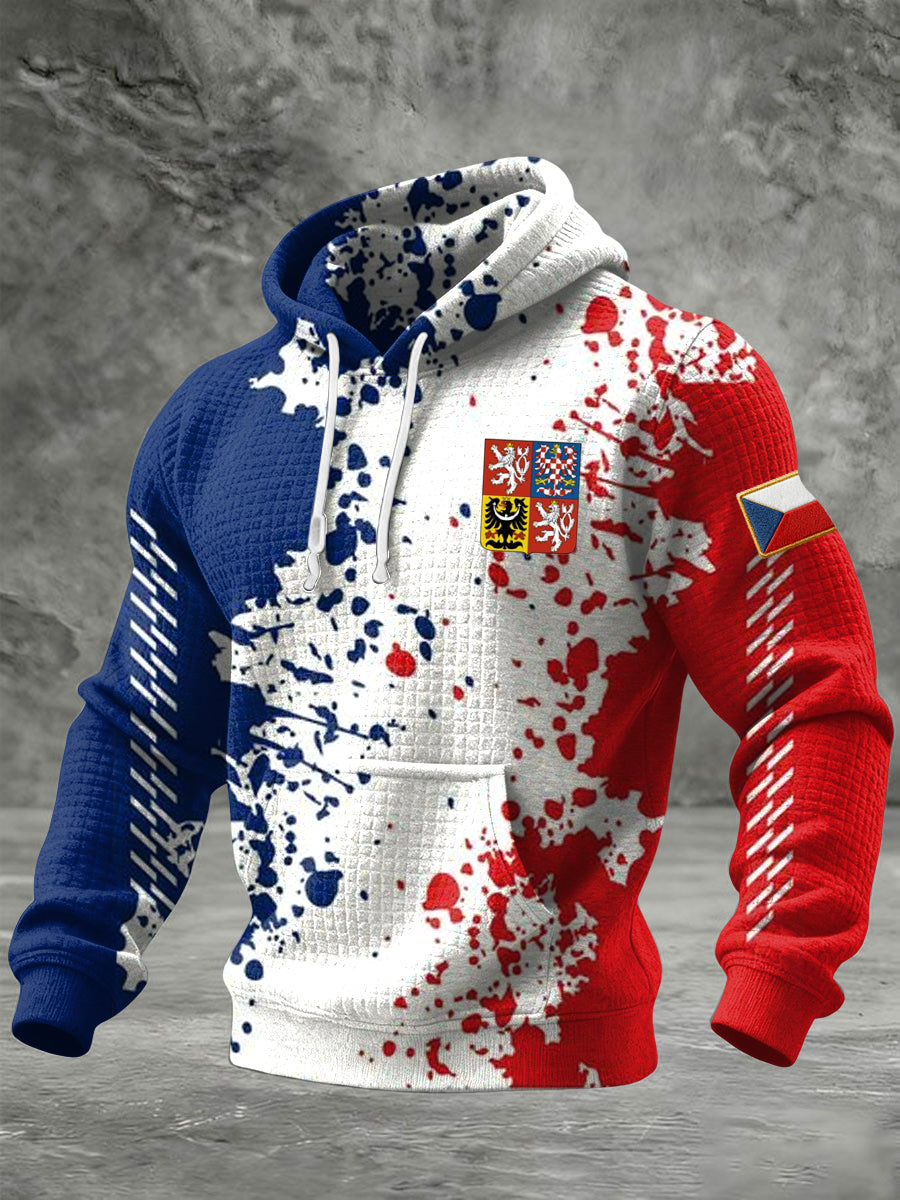 Retro abstraktní vlajka patchwork casual vafle hoodie