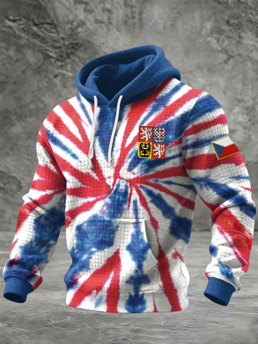 Retro abstract flag tiedye casual wffle hoodie