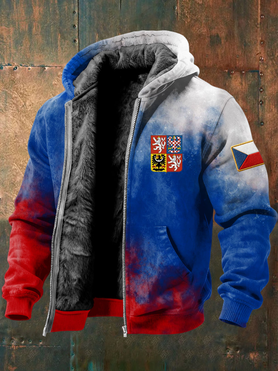 Retrostyl barvavyblednout vlajka casual fleecelemovaný s kapucnou bundu