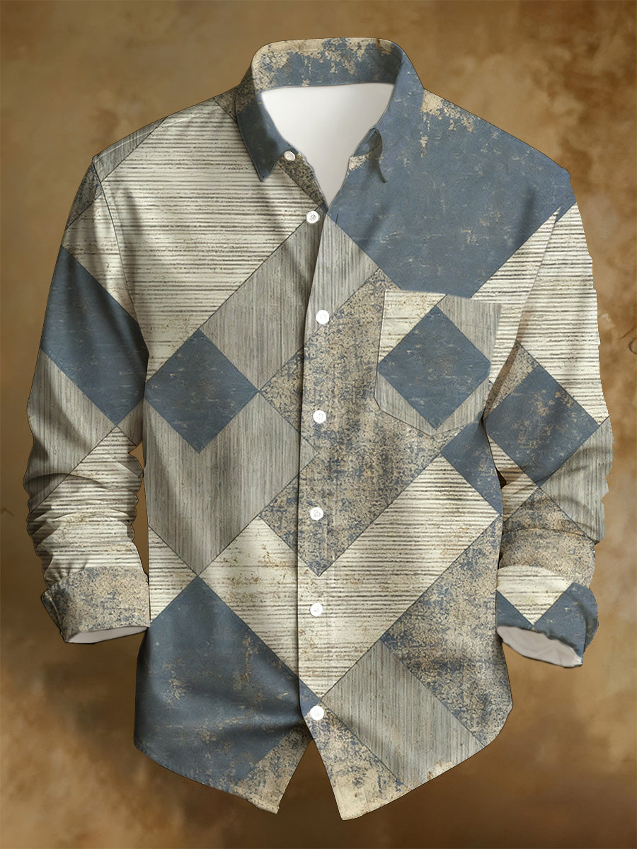 Pánské obchodní styl retro distresované tištěné s dlouhými rukávy