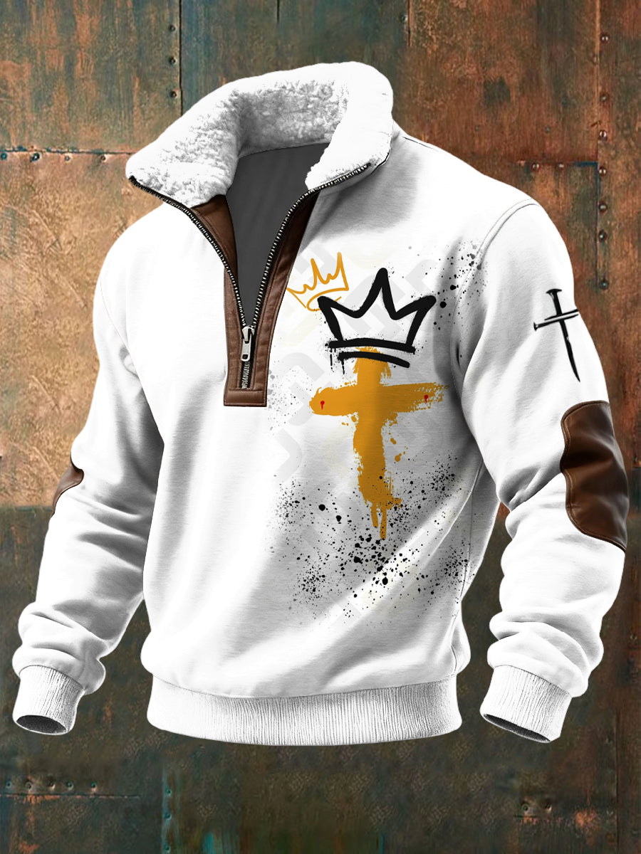 Retro ježíšova koruna casual shearling patchwork pullover