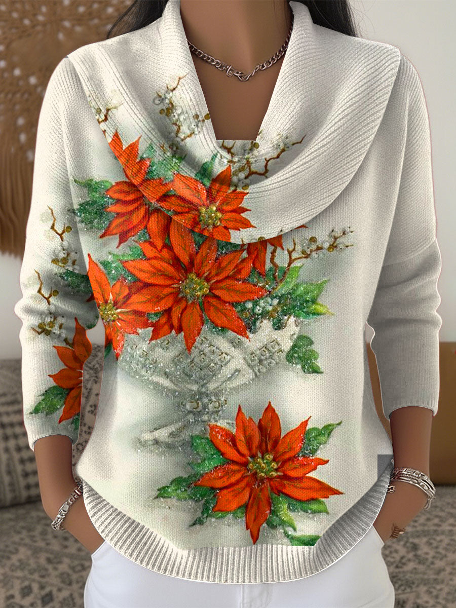 Dámské módní svetr s vánoční květinový design