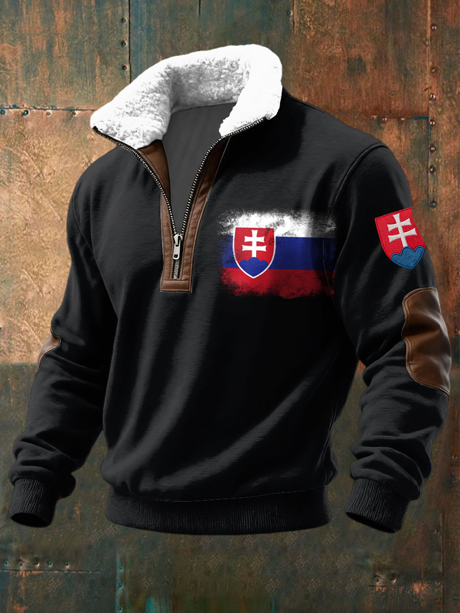 Retro abstraktní slovenská vlajka jehňata vlna golier pulóver