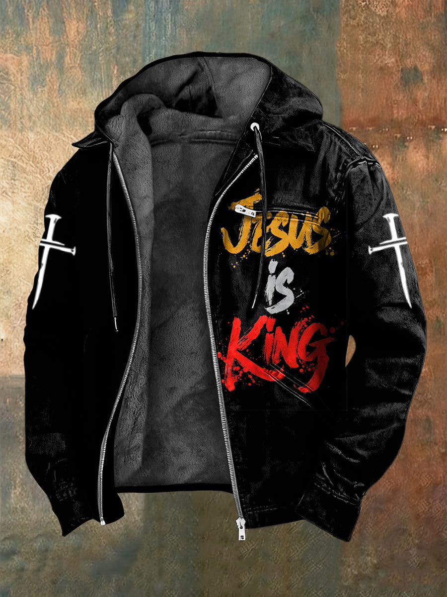 Retro jesus is king fleecelined hooded sweatshirt