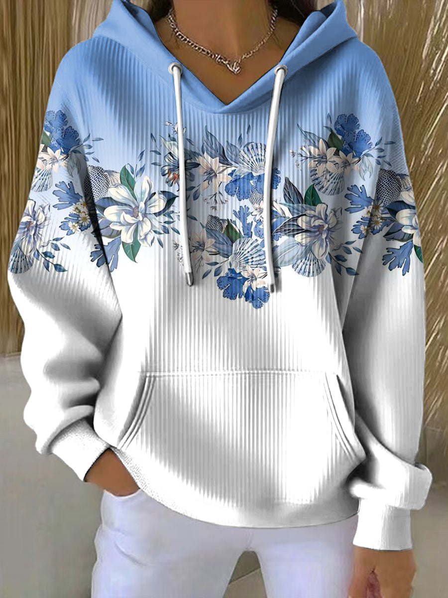 Dámské vintage gradient floral casual hooded sweatshirt