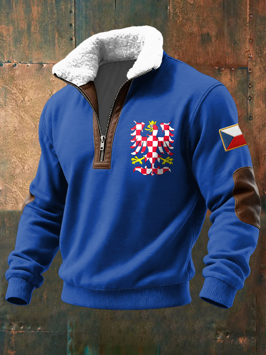Retro česká moravská embléma lambswool golier pulóver