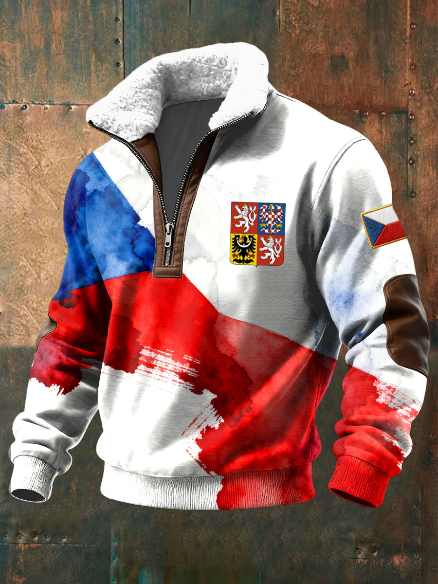 Retro abstraktní česká vlajka lambswool golier pullover