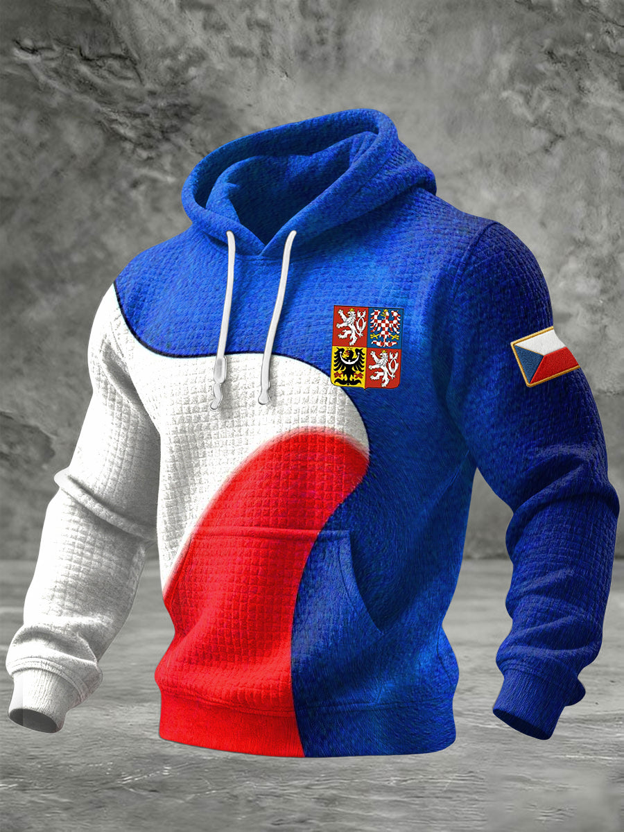 Retro barevná geometrická česká odznaková mikina