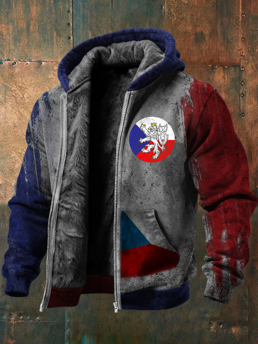 Pánské strachy česká republika lion & flag print fleecelemované bundy s kapucinátem