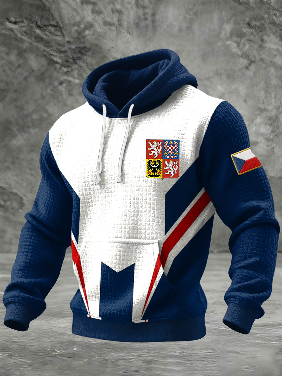 Retro česká vlajka geometrické patchwork casual hoodie