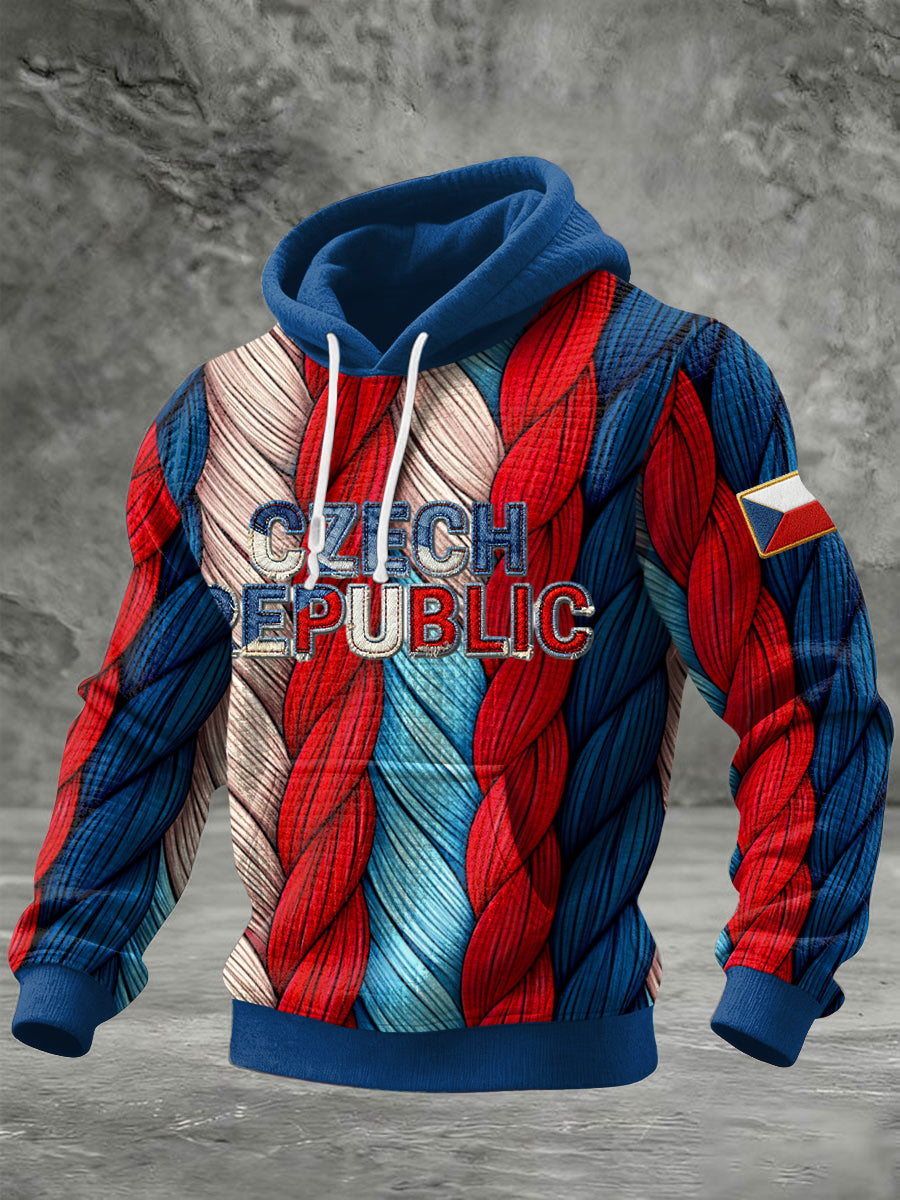Retro barevná texturovaná česká vlajka casual hoodie