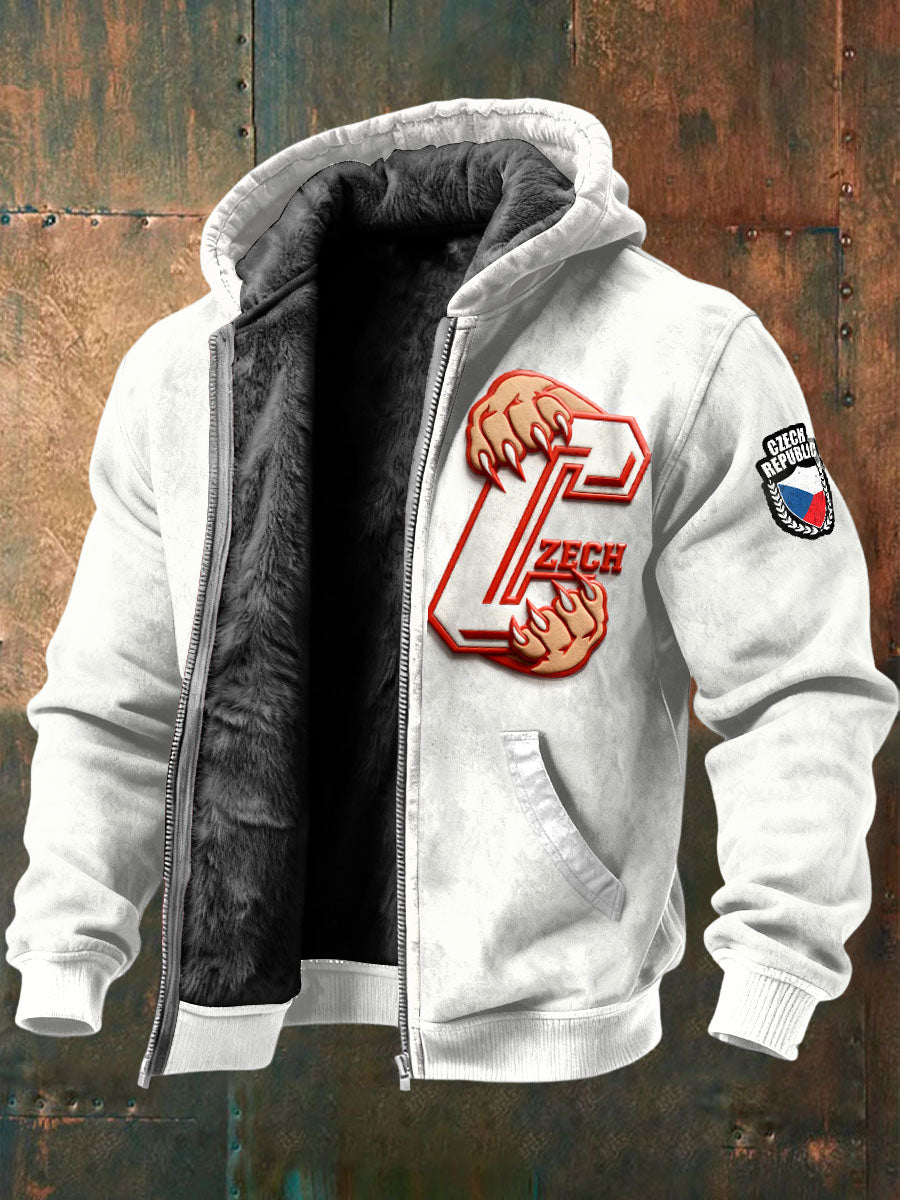 Pánské české bílé kreativní tisk fleecelined jacket