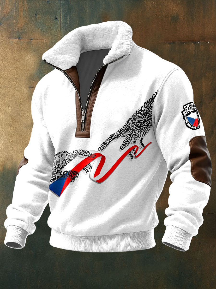 Pánské česká republika flag white standup collar sweatshirt